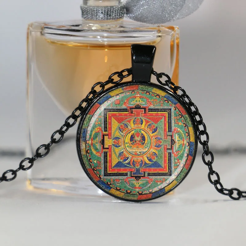 Винтажная буддийская мандала Священная геометрия стеклянный купол подвеска