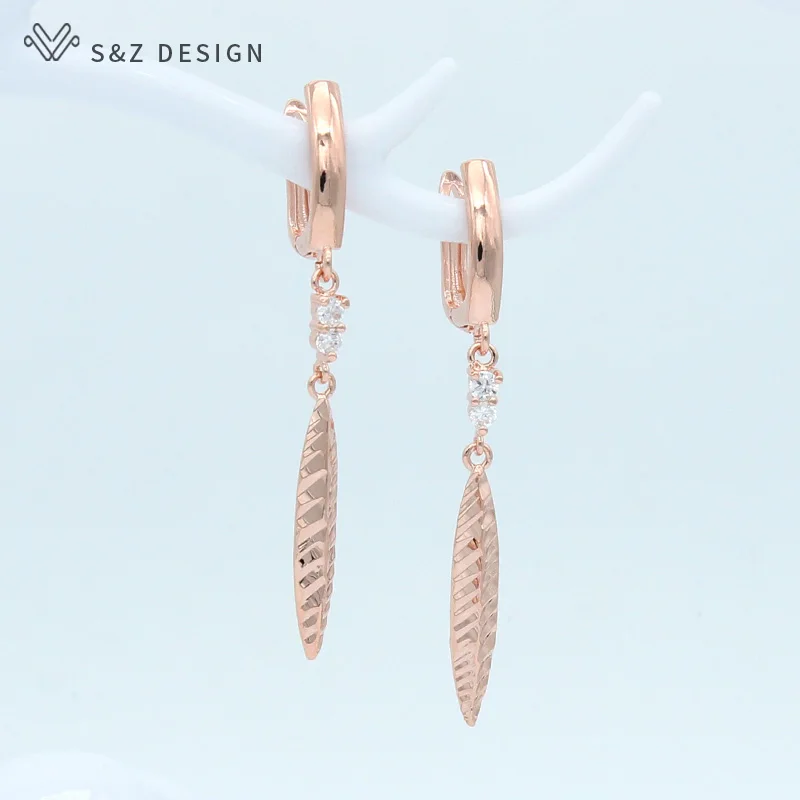 Серьги подвески S & Z из розового золота 585 пробы с фианитами женские тонкие