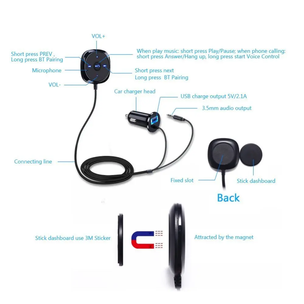 Беспроводное Автомобильное зарядное устройство Bluetooth с цифровым светодиодным