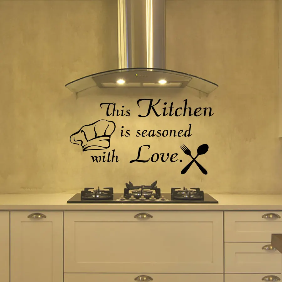 

ZOOYOO This Kitchen Is Seasoned With Love Cutlery And Chef Hat Kitchen Wall Sticker Removable Home Decor Wall Vinyl Decals