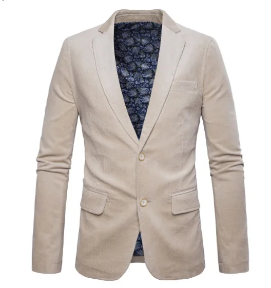 Bleiser masculino blaser, Брендовые повседневные блейзеры, двойная пуговица, Стильный тонкий вельветовый Блейзер, мужской модный пиджак, высокое качество - Цвет: Бежевый