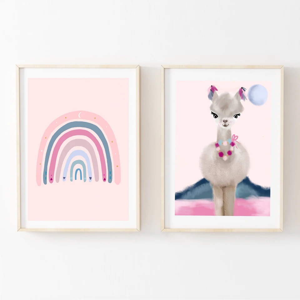 Радужный детский художественный мультяшный принт ламы настенная Картина на