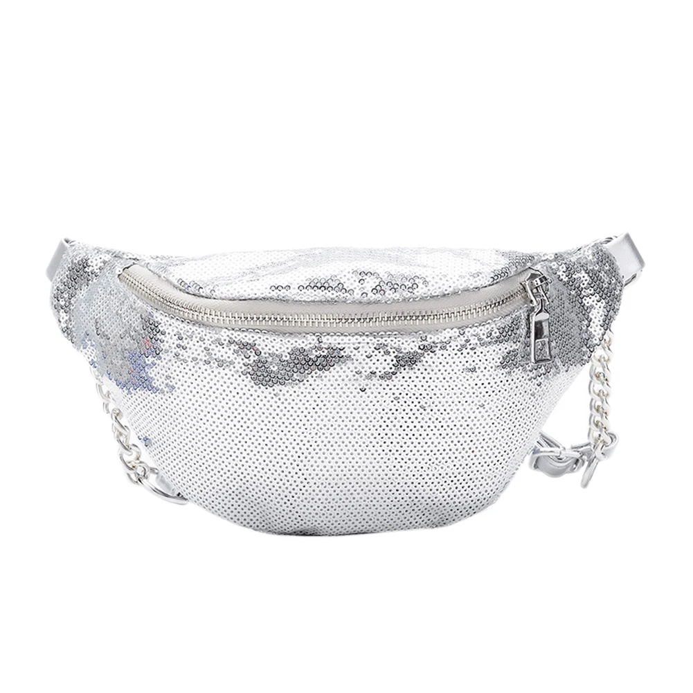 Серебристый Женский Повседневный ремень с блестками сумка Fanny Pack модная женская поясная сумка сверкающие блестки пайетки пакет на застежке нагрудный мешочек сумка на плечо - Цвет: Серебристый