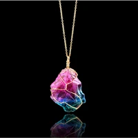 arco iris de piedra natural colgante collar de moda cristal chakra rock collar oro color cadena cuarzo collar largo para el rega