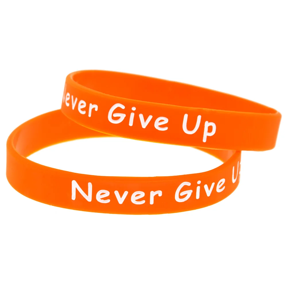 (OBH) 50 шт в наборе г-жа Fighter &quotNever Give Up&quot силиконовый браслет оранжевый рекламных