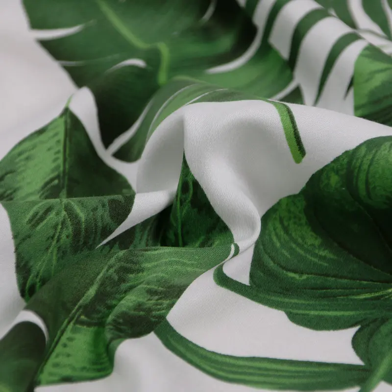 Хорошая Белая/зеленая ткань с измерительным принтом банановых листьев из