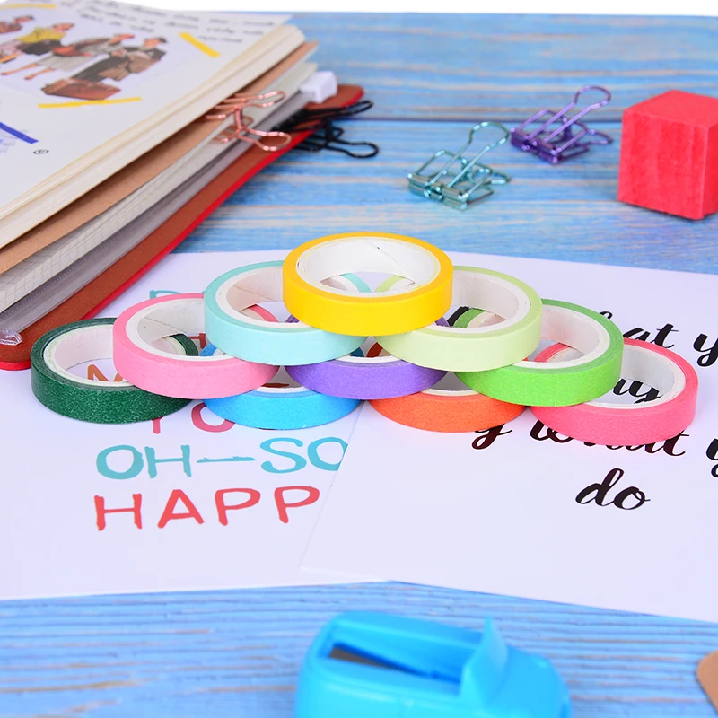 

10pcs/box 7.5mm* 5m DIY Scrapbooking Decoration Washi Tape Rainbow Color Masking Washi Sticky Paper Tape Adhesive Sticker