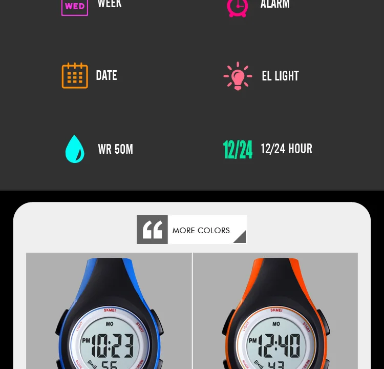 SKMEI Children LCD Electronic Digital Watch Sport Watches Stop Watch Luminous 5Bar Waterproof Kids Wristwatches For Boys Girls