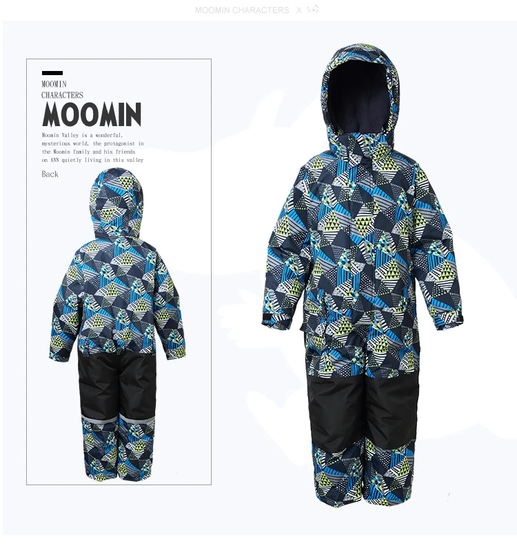 Moomin/ г. дизайн, теплый плотный детский зимний комбинезон на пуху мягкий водонепроницаемый комбинезон на молнии с изображением неба из мультфильма