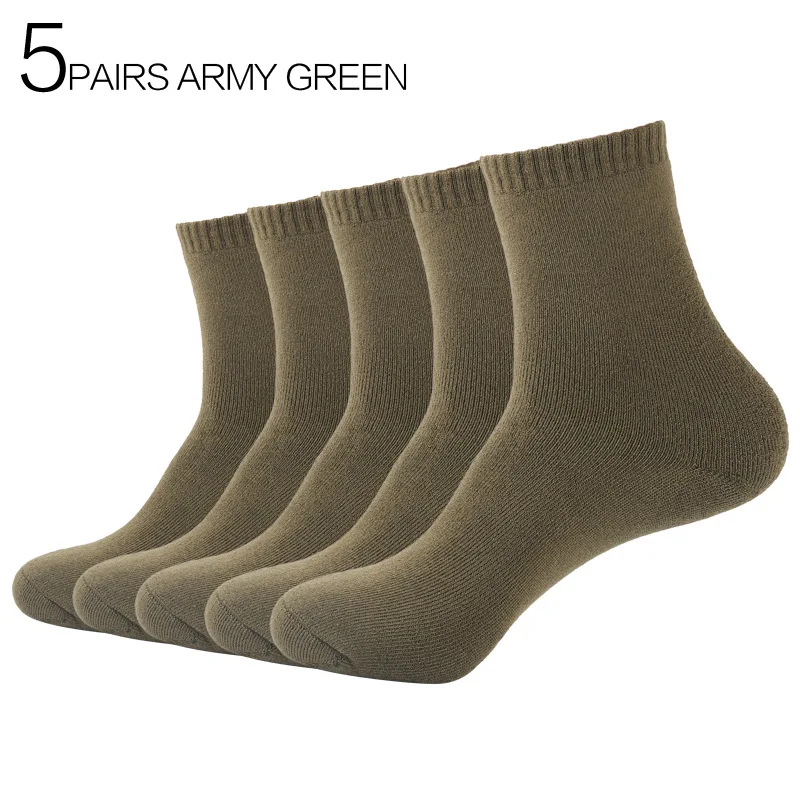 5Pair Army Green 5 пар/лот Eur39-44 мужские зимние толстые махровые бизнес хлопковые носки мужские высококачественные модные теплые носки s345 - Цвет: 5Pair Army Green