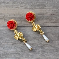 2019 vintage floral pearl little angel earrings fashion jewelry