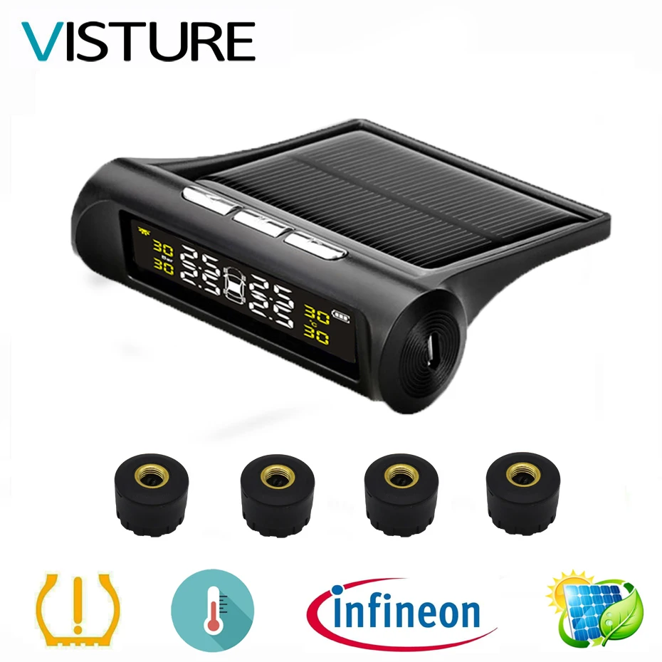 Солнечная TPMS Автомобильная сигнализация давления в шинах монитор система