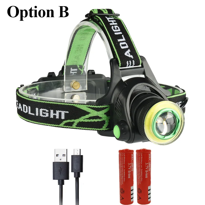 Option B Litwod Z207403 CREE XML2-T6 COB 10000лм светодиодный налобный фонарь, микро USB зарядное устройство, налобный фонарь, портативный фонарь - Испускаемый цвет: Option B