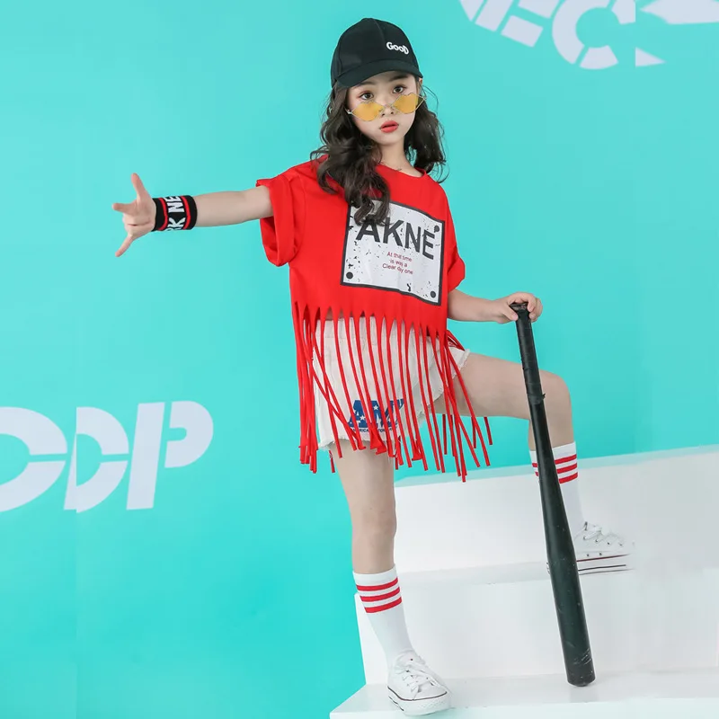 Новинка лета 2019 Детский джазовый костюм для девочек топы с короткими рукавами и