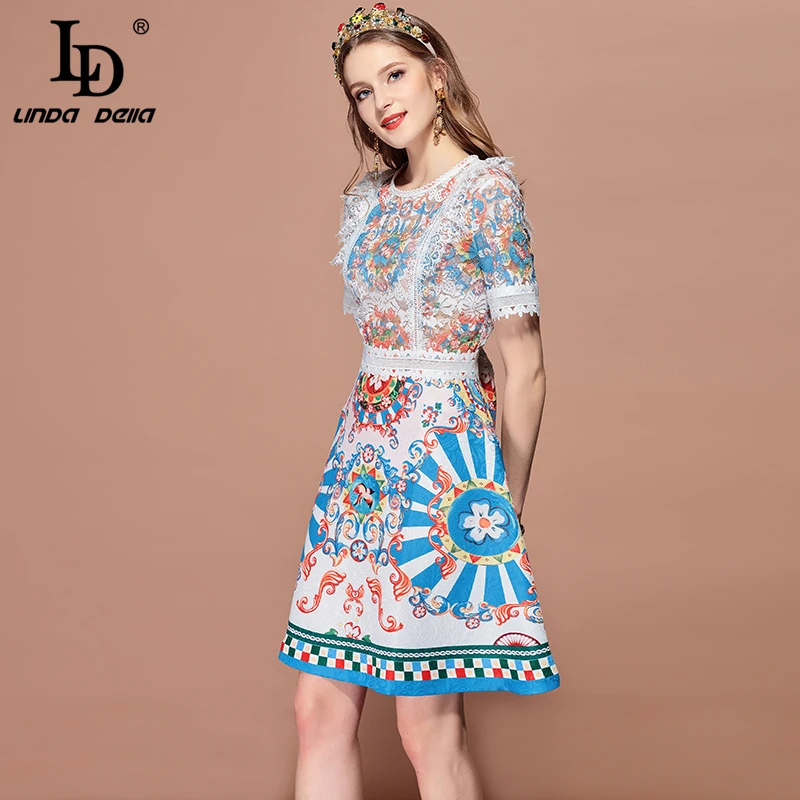 Женское лоскутное вечернее платье LD LINDA DELLA модельное белое винтажное с коротким