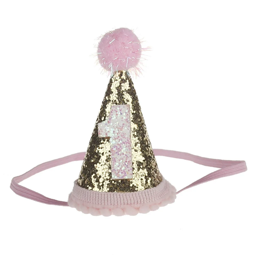 1 шт. Baby Shower украшения торта шапки милые блестящие 1/2/3 для мальчиков и девочек, на день рождения головные уборы реквизит для фото вечеринок детские шапки с помпонами