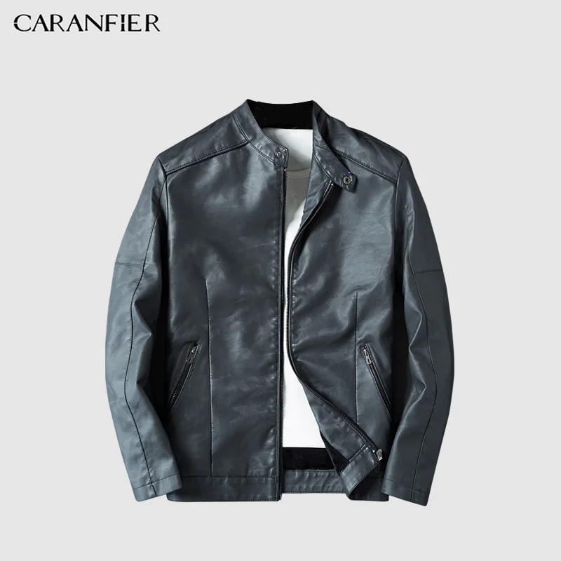 CARANFIER мужские куртки повседневные PU мужская кожаная куртка толстые пальто Зимние