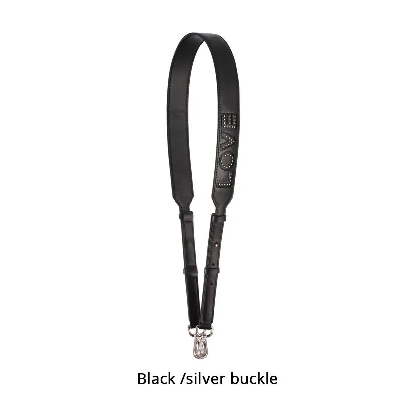 Black silver buckle Широкий плечевой ремень из воловьей кожи с надписью LOVE 103 см-110 см, можно регулировать сумку с заклепками и сердечками, универсальный ремень из натуральной кожи - Цвет: Black silver buckle