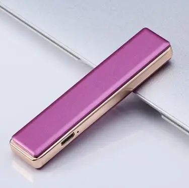 purple Тренд толпа usb ветрозащитная Зажигалка зарядка Личность Ультра-тонкий электронный прикуриватель для мужчин креативный на заказ - Цвет: purple