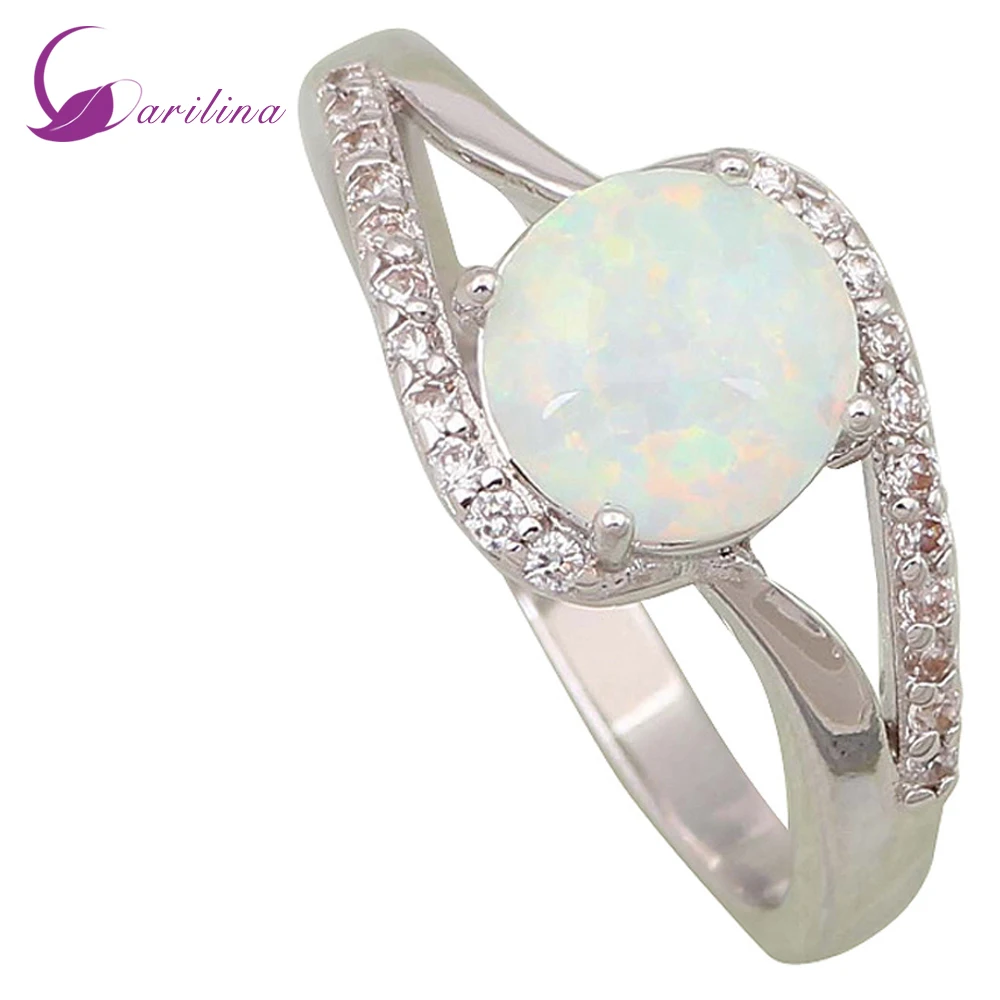 

Garilina New 2021 Fashion Jewelry White Cubic Zirconia Opal Ring Silver Color Flower Engagement Rings For Women R307