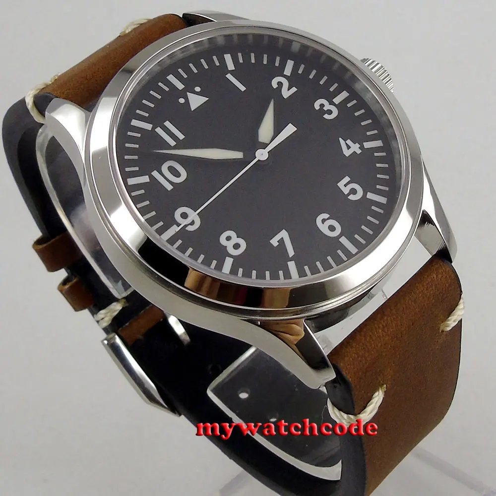 42 мм Corgeut черный стерильный циферблат белые светящиеся знаки Знаки сапфировое