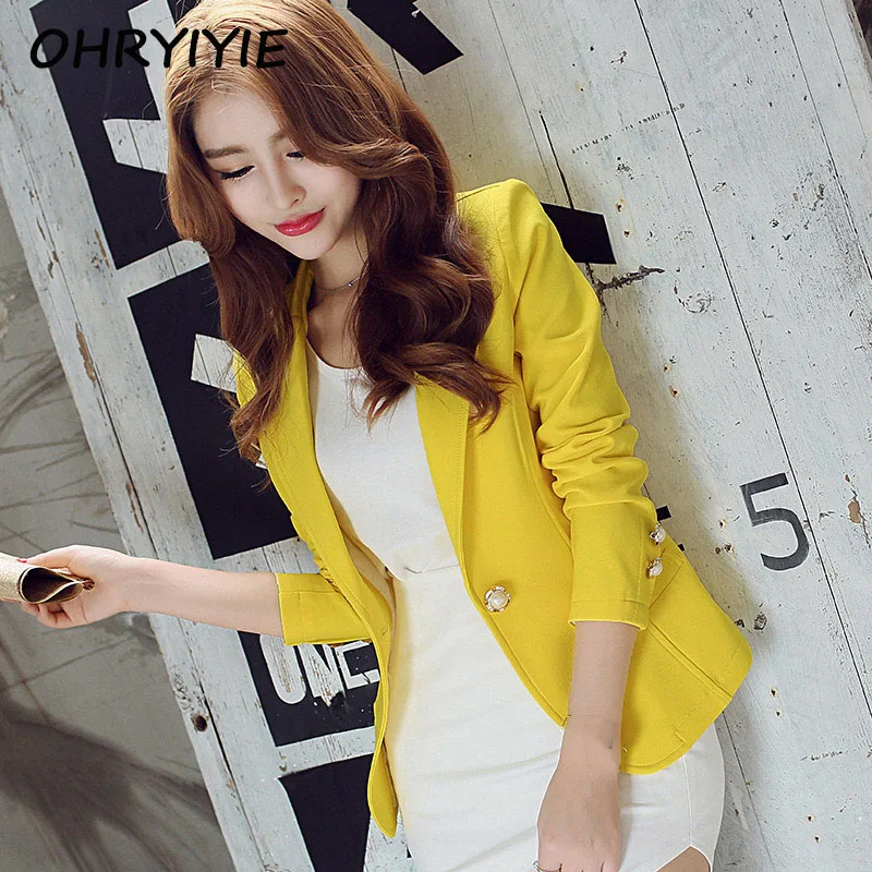 OHRYIYIE Green/Yellow Single Button Ladies Blazers Women 2023 Spring Autumn Women Suit Jackets Blazer Femme Office Tops Coats