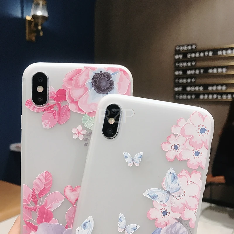 

RZP Flower Phone Case Bumper On The For Apple iPhone 5 5s SE 6 6S 7 8 Plus Xs Max XR Case Back Cover Soft TPU Silicone Bag Shell