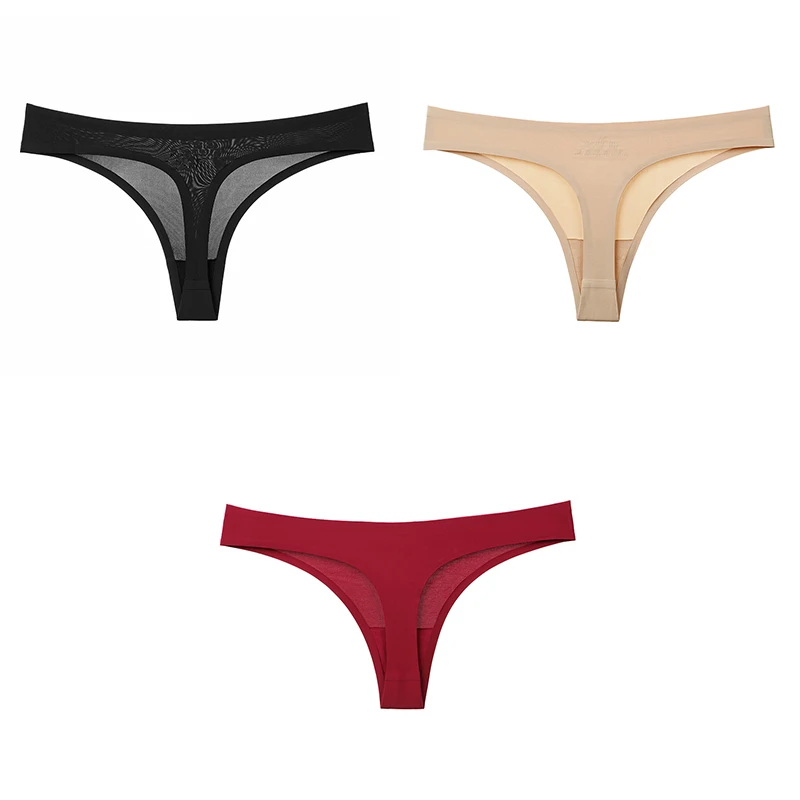 black nude red Сексуальные стринги Женское нижнее белье бесшовные 3 шт стринги женские T-back мягкие новые продажи твердые стринги Нижнее белье для женщин BANNIROU - Цвет: black nude red