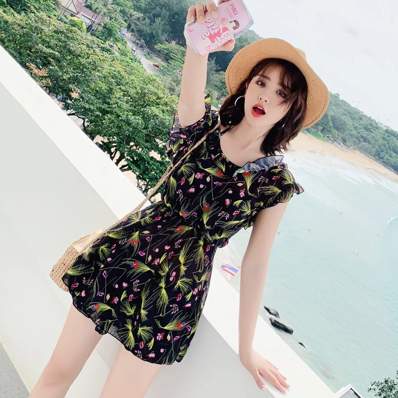 Женский купальник с открытой спиной черный купальный костюм принтом и лямкой на