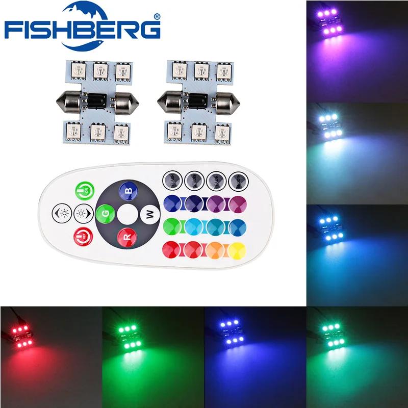 

2* Remote Control Car Interior RGB LED Car Dome Reading Light 31mm 36mm 39mm 41mm SMD 5050 Super Bright Lamp Auto Interior Lamp