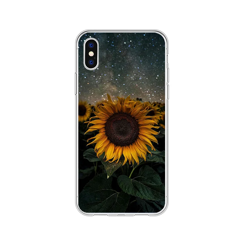 Прозрачный чехол с подсолнухом для iPhone 12 Pro 7 8 Plus SE 2020 мягкий силиконовый из ТПУ 11