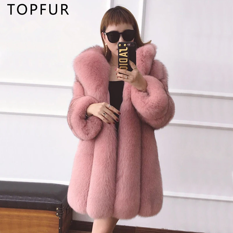 TOPFUR 2021 New Fashion Winter Female Coat Real Fur Coat For Women Natural Pink Fox Fur Outerwear & Coats Basic Jackets Splicing