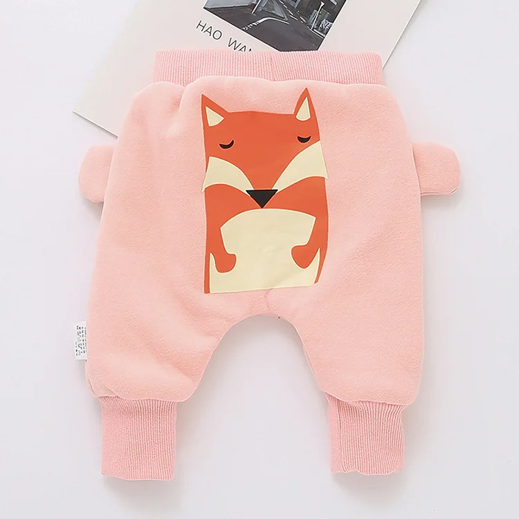 Pink fox Коллекция года, штаны с крестиками для новорожденных, bebes, штаны плюс бархатные теплые штанишки для малышей штаны для мальчиков зимние штаны для маленьких девочек с рисунком краба и большими ушами - Цвет: Pink fox