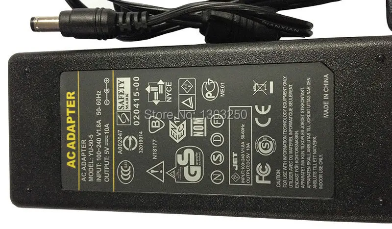 High Quality 5V 10A Power Supply AC to DC 50W Adapter for WS2811 WS2801 RGB LED Strip CCTV Free shipping 20pcs Lots wholesale |