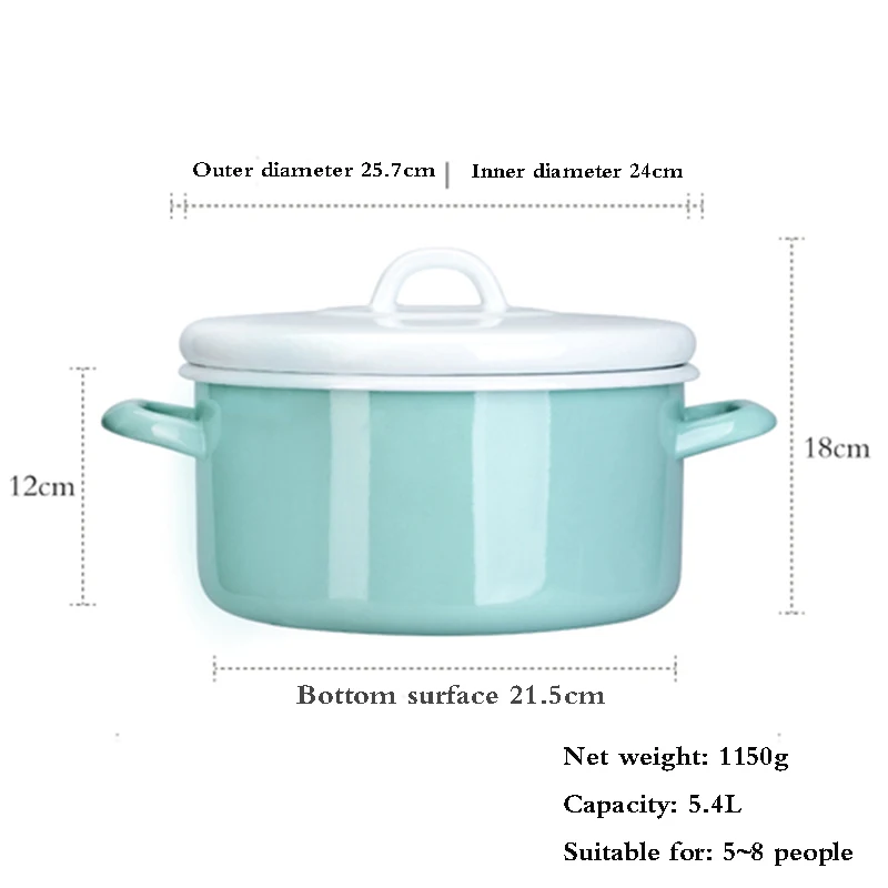 24cm 1.5L/3.4L/5.4L эмалированный суповый горшок фарфоровая молочная кастрюля с крышкой посуда с деревянными ручками кухонные инструменты газовая, индукционная плита - Color: 24cm