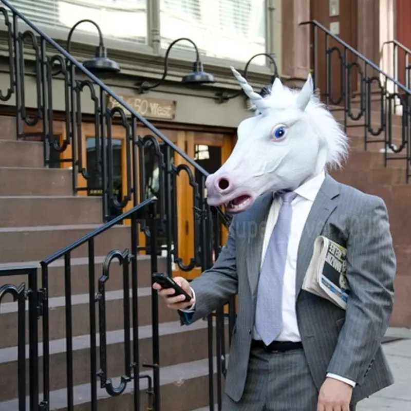 HIRIGIN Подробная информация о Жуткий Единорог Маска Латекс Косплей Животное