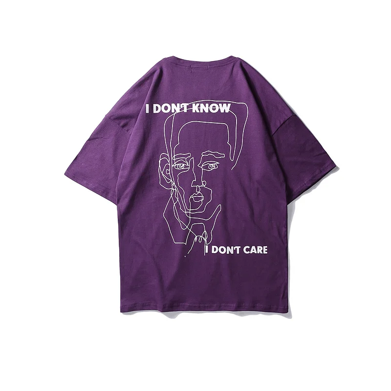 purple Летняя хлопковая футболка с надписью «I don't care about the» в Корейском стиле, в стиле хип-хоп, с принтом, для женщин, свободная, большого размера, для пары, модная футболка с коротким рукавом, топы - Цвет: purple