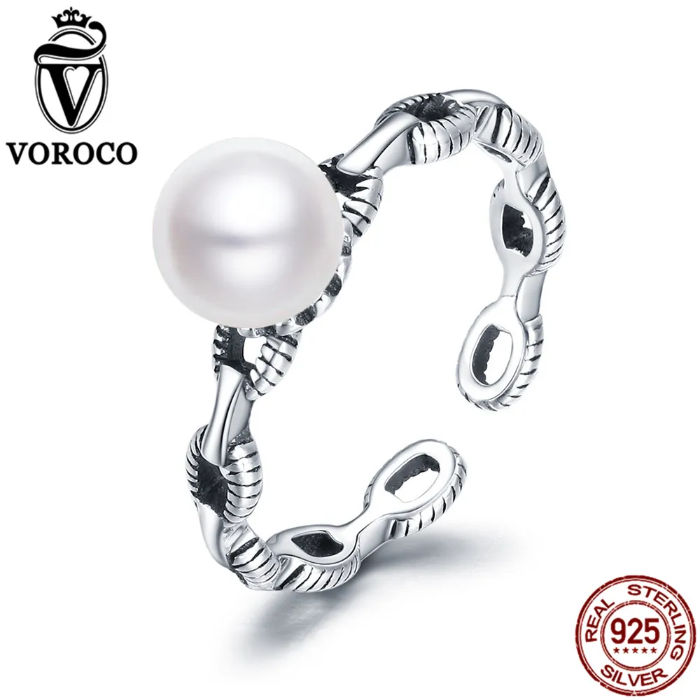 Voroco чистый 925 стерлингового серебра с пресноводной жемчужиной кольцо