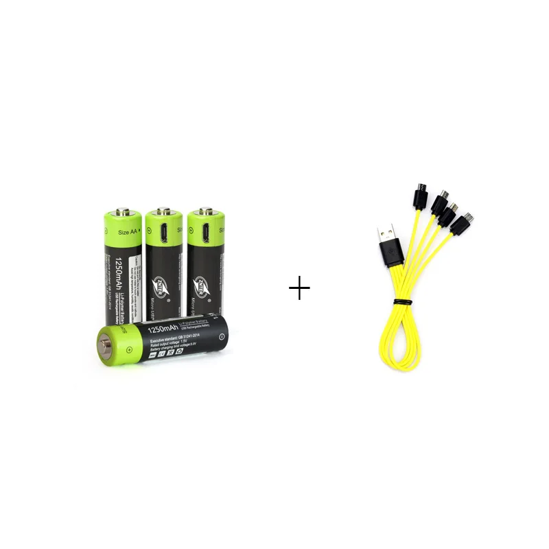 Battery with cable 4 шт USB перезаряжаемая батарея универсальный AA 1,5 в 1250 мАч литий-полимерные батареи Заряжаются от Micro USB кабель - Цвет: Battery with cable