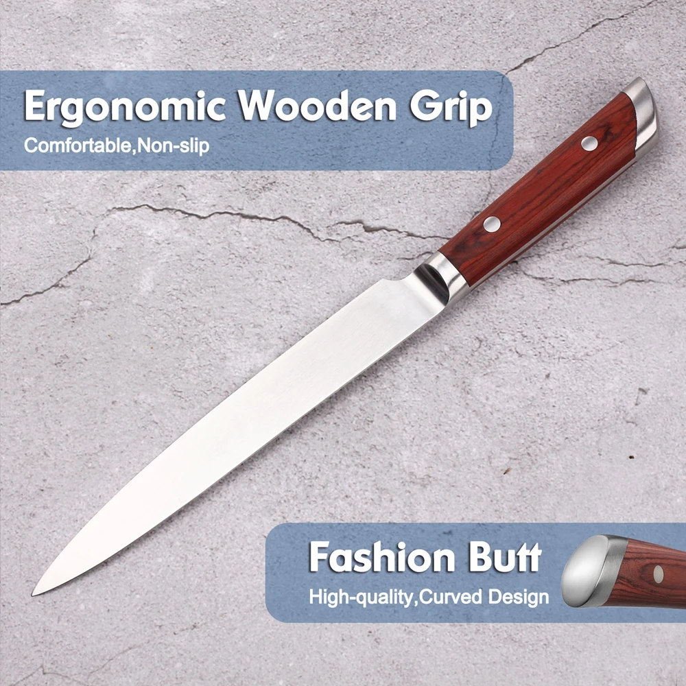 SUNNECKO 8&quot Slicing Chef Knife Kitchen Knives German 1.4116 Steel High Carbon 58HRC Strong Blade Cutter Tools Color Wood Handle | Дом и