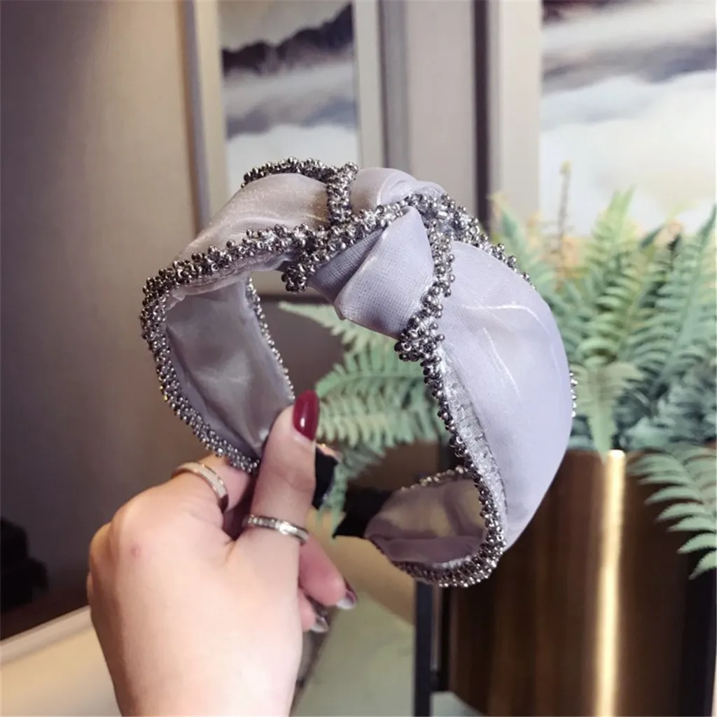 Модные женские аксессуары Женская кристальная повязка на голову тканевая обруч