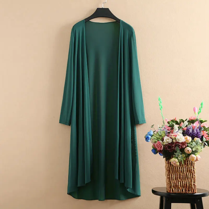 Dark green Блузка, рубашка, кардиган, Женская сетчатая повседневная одежда размера плюс, женские топы, женские рубашки, кардиган 5XL, блузы с длинным рукавом, белые женские Q1150 - Цвет: Dark green