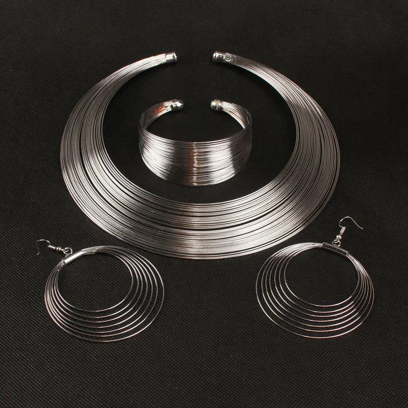 Панк Стиль Полые косы золото/серебро Цвет многослойное Широкое Ожерелье Серьги