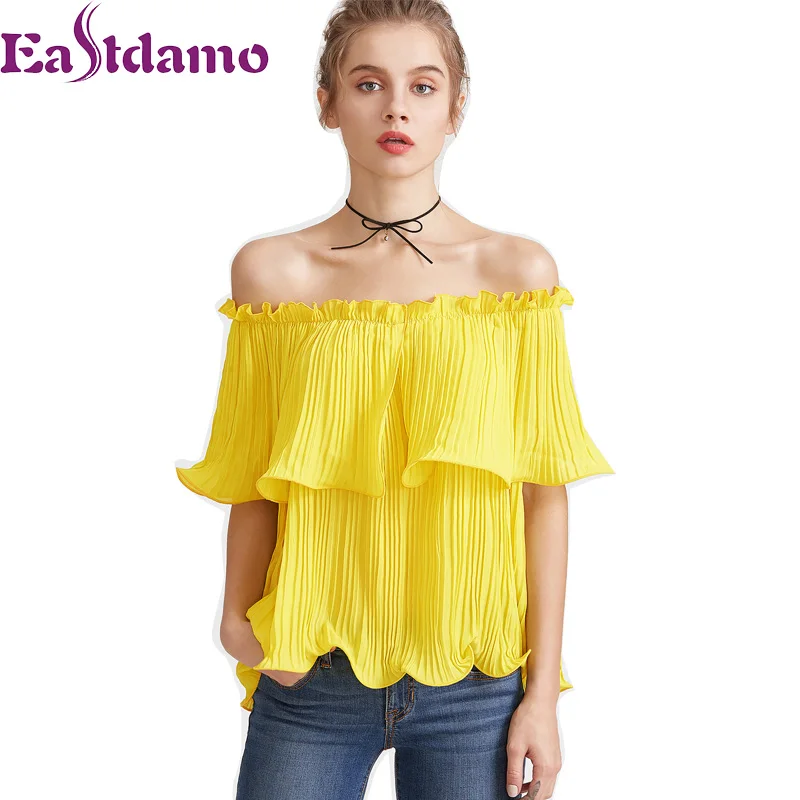 Eastdamo Off Shoulder Ruffle Шифоновая блузка рубашка Новые летние пляжные Для женщин Топы