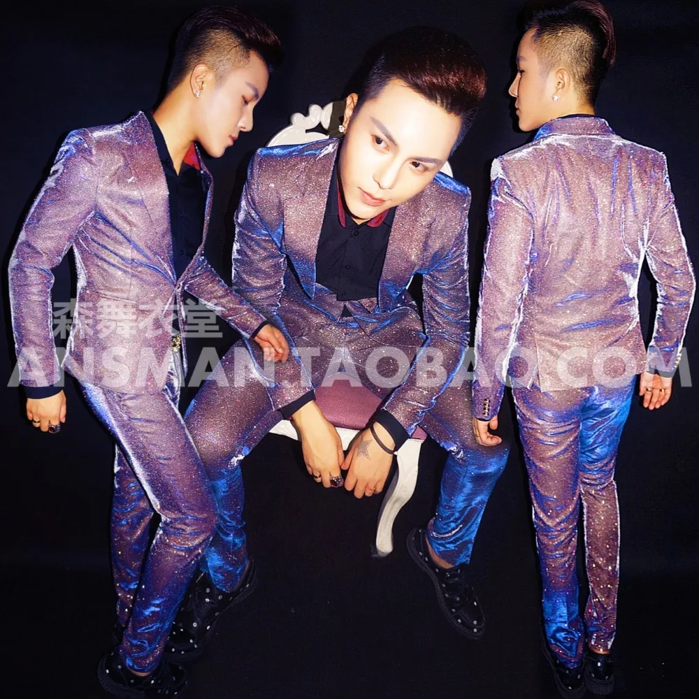 Мужской приталенный Блейзер синяя симфония Фиолетовый пиджак размера плюс