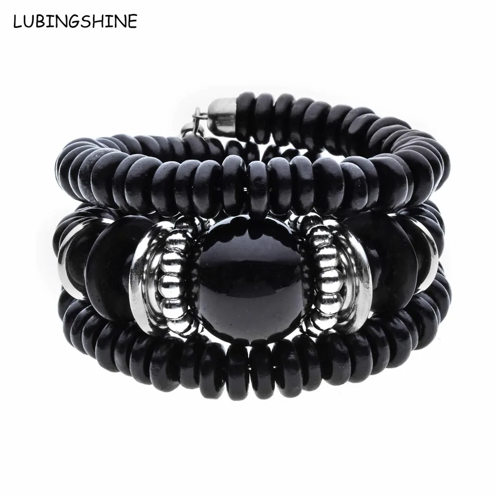 Браслеты LUBINGSHINE для женщин,, черный натуральный камень, регулируемые ювелирные изделия, большие круглые керамические бусины, браслеты