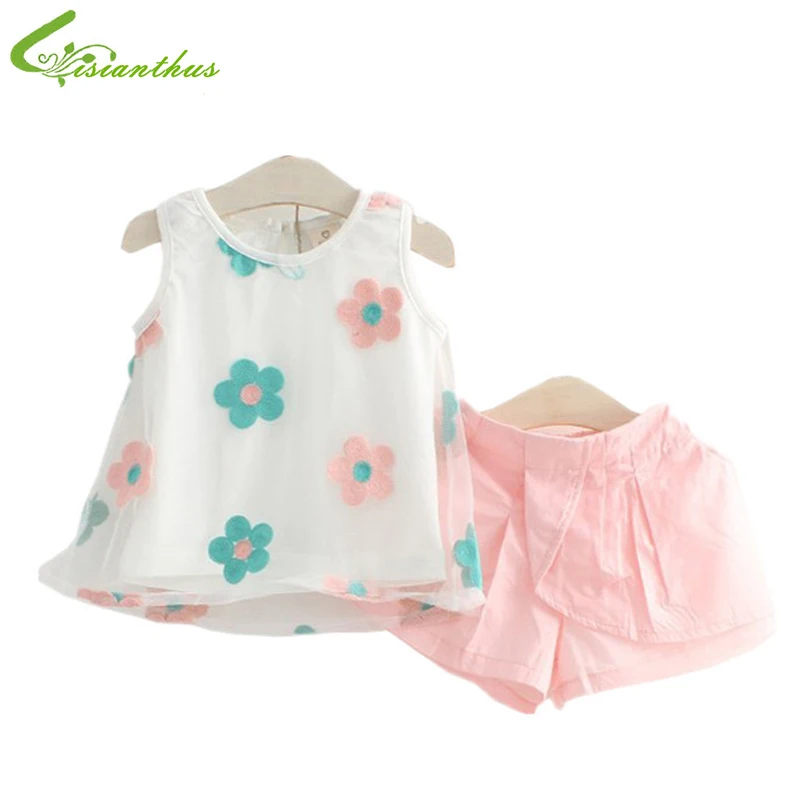 Летние комплекты принцессы для девочек костюм без рукавов Милая футболка с