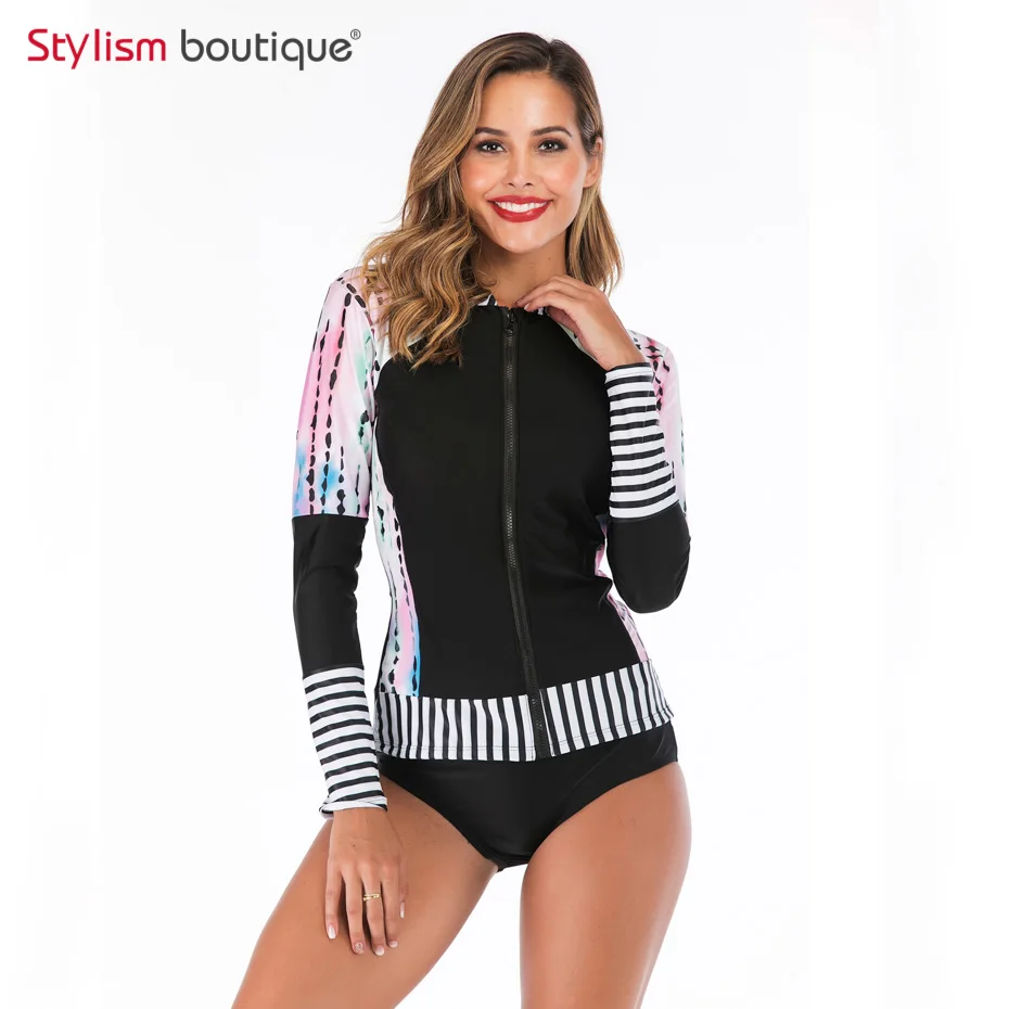New Rashguard Padded Long Sleeve Swimsuit Surfing Rash Guard Women Two Piece Swimwear Separate Tankini Sport Bathing Suit