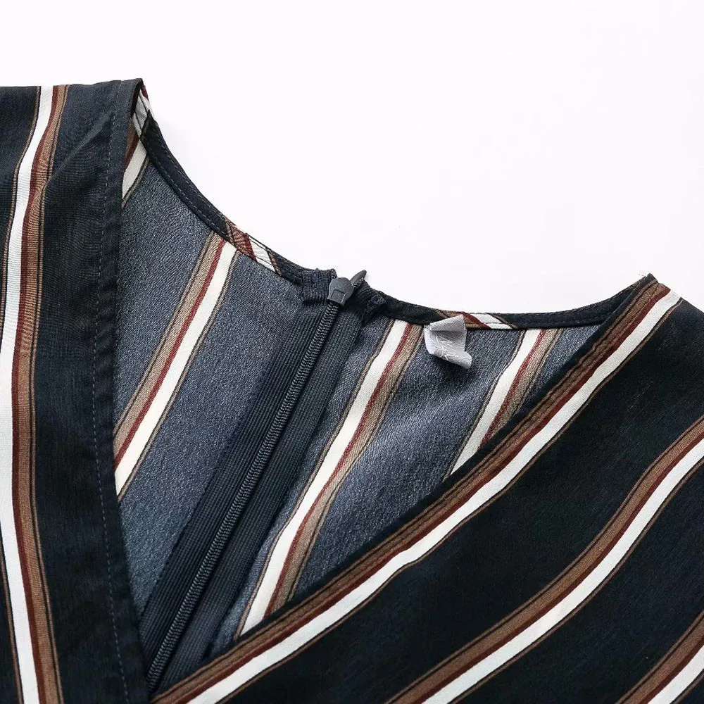 Женское платье модное повседневное Полосатое с v-образным вырезом и