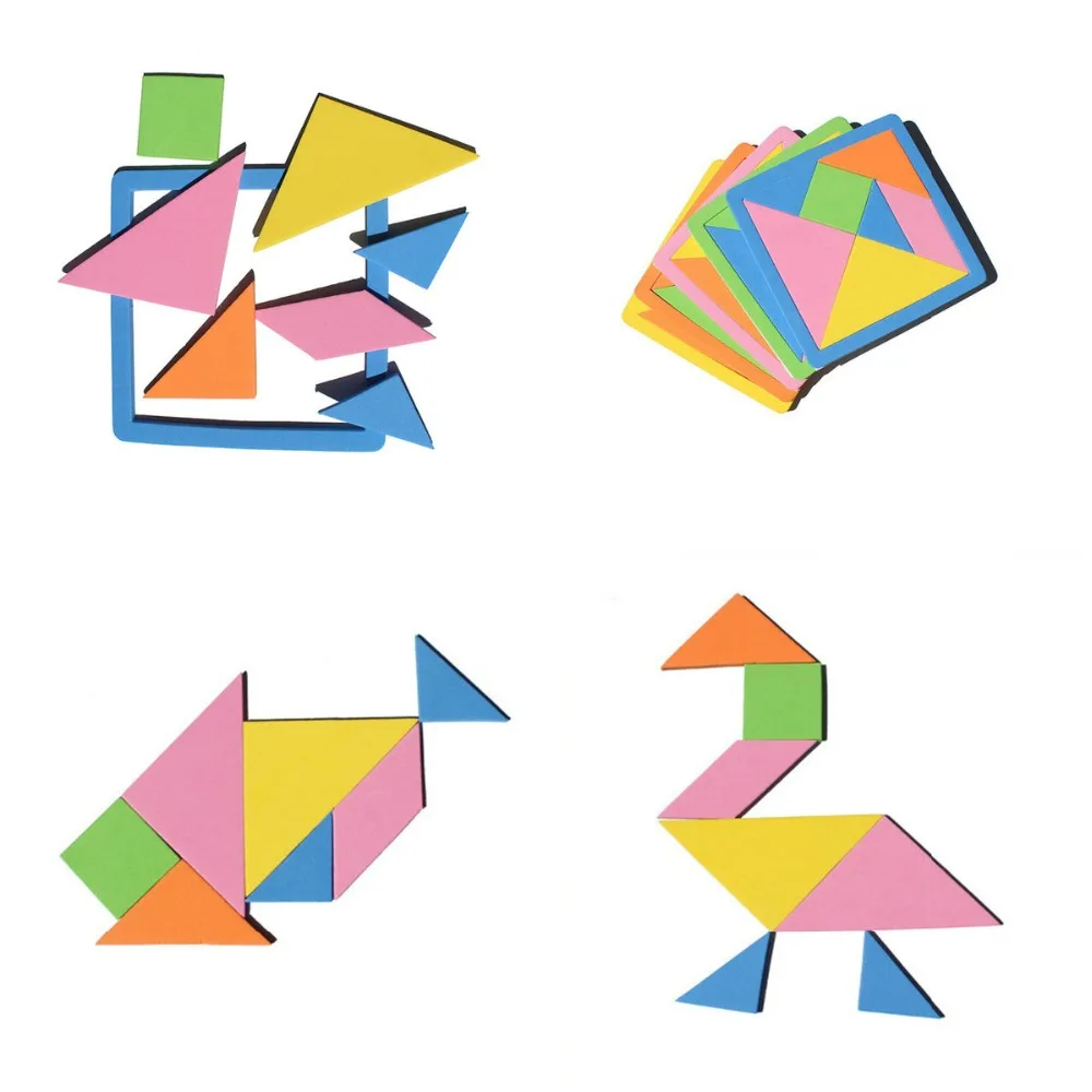 Деревянный пазл Tangram 7 шт. цветная квадратная головоломка IQ умные обучающие